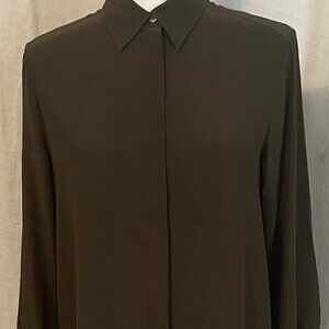 Iris & Ink 100% Silk Blouse - UK 10 / US 6 - Dark Olive Green